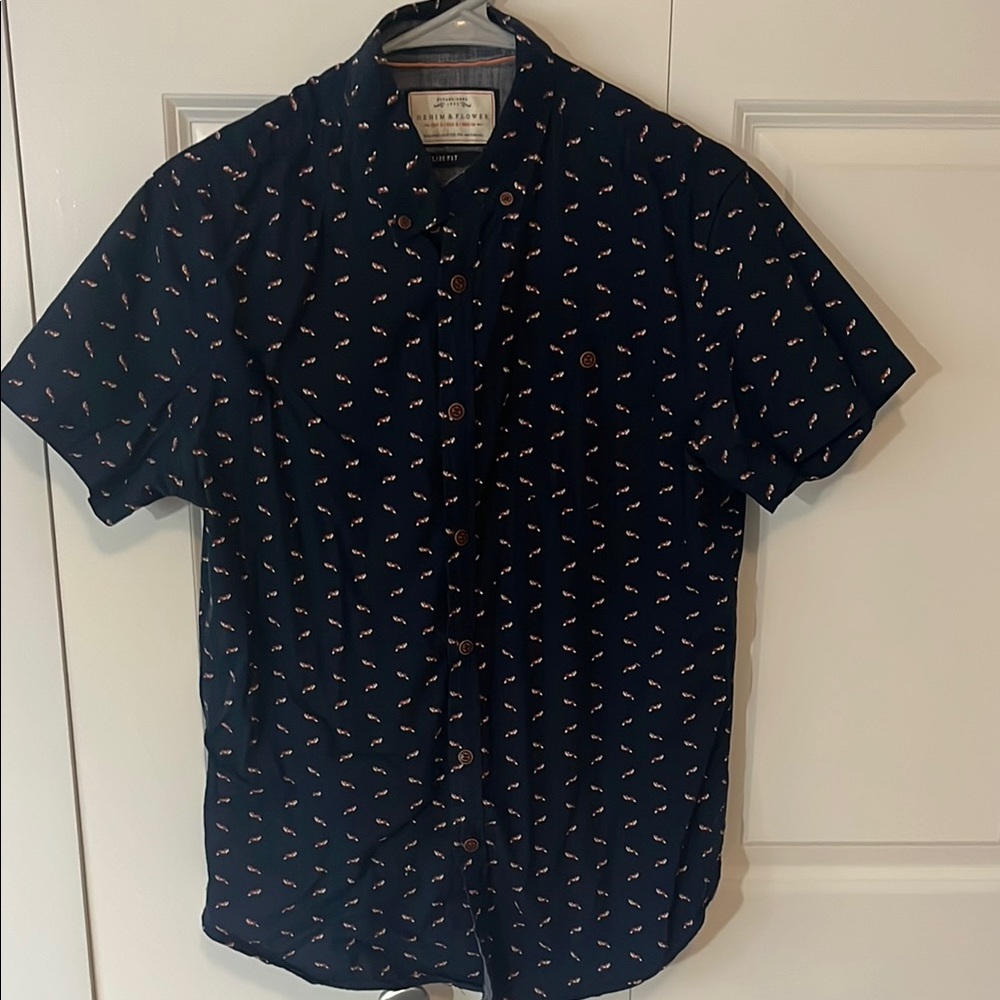 Navy Blue Patterned Men's Shirt